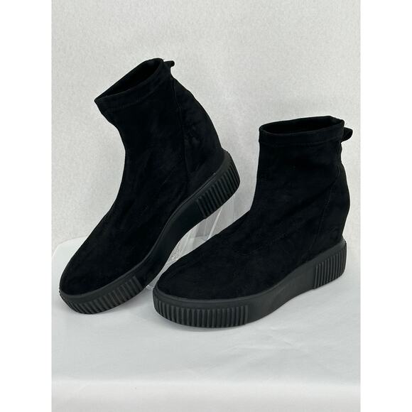 Steve Madden Freshly Wedge Sock Bootie Black Size 8 Punk Goth Suede - Picture 1 of 6